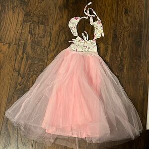 Think Pink Bows Baby Toddler Dress Pink Floral Halter Lined Flower Girl Dress Up